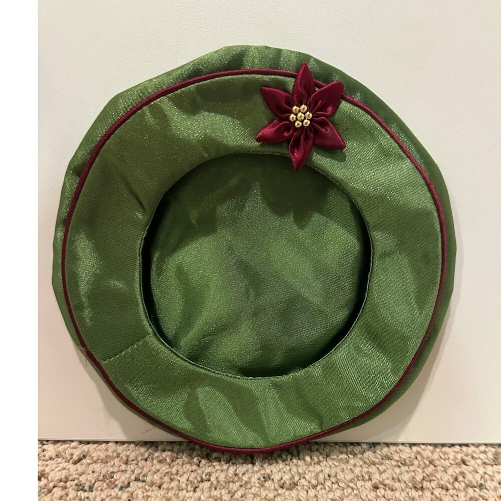 American Girl Doll Bitty Baby Retired Hat Holiday Poinsettia Green Satin